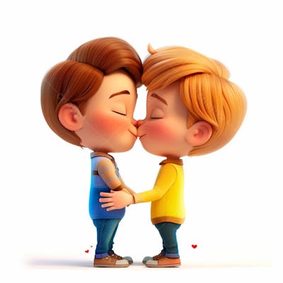 Imagem De Dois Garotos Se Beijando, Personagem 3D 18