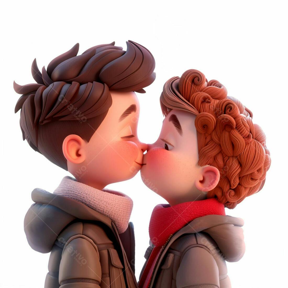 Casal gay se beijando ilustração 3D