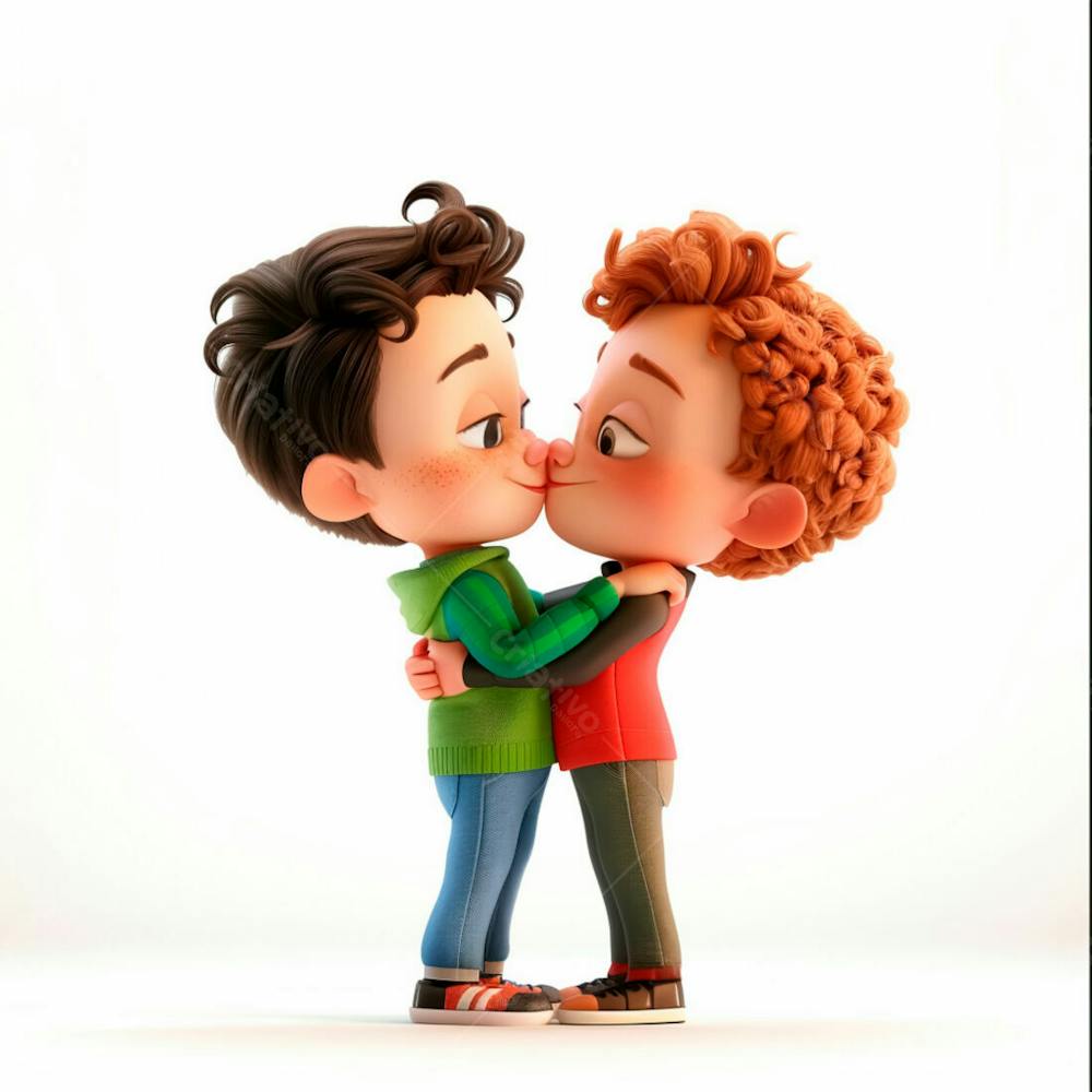 Imagem De Dois Garotos Se Beijando, Personagem 3D 20