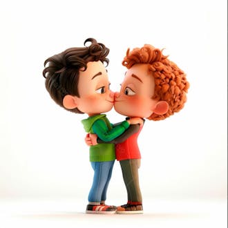 Imagem de dois garotos se beijando, personagem 3d 20