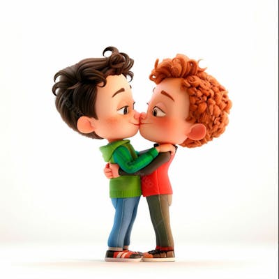 Imagem De Dois Garotos Se Beijando, Personagem 3D 20