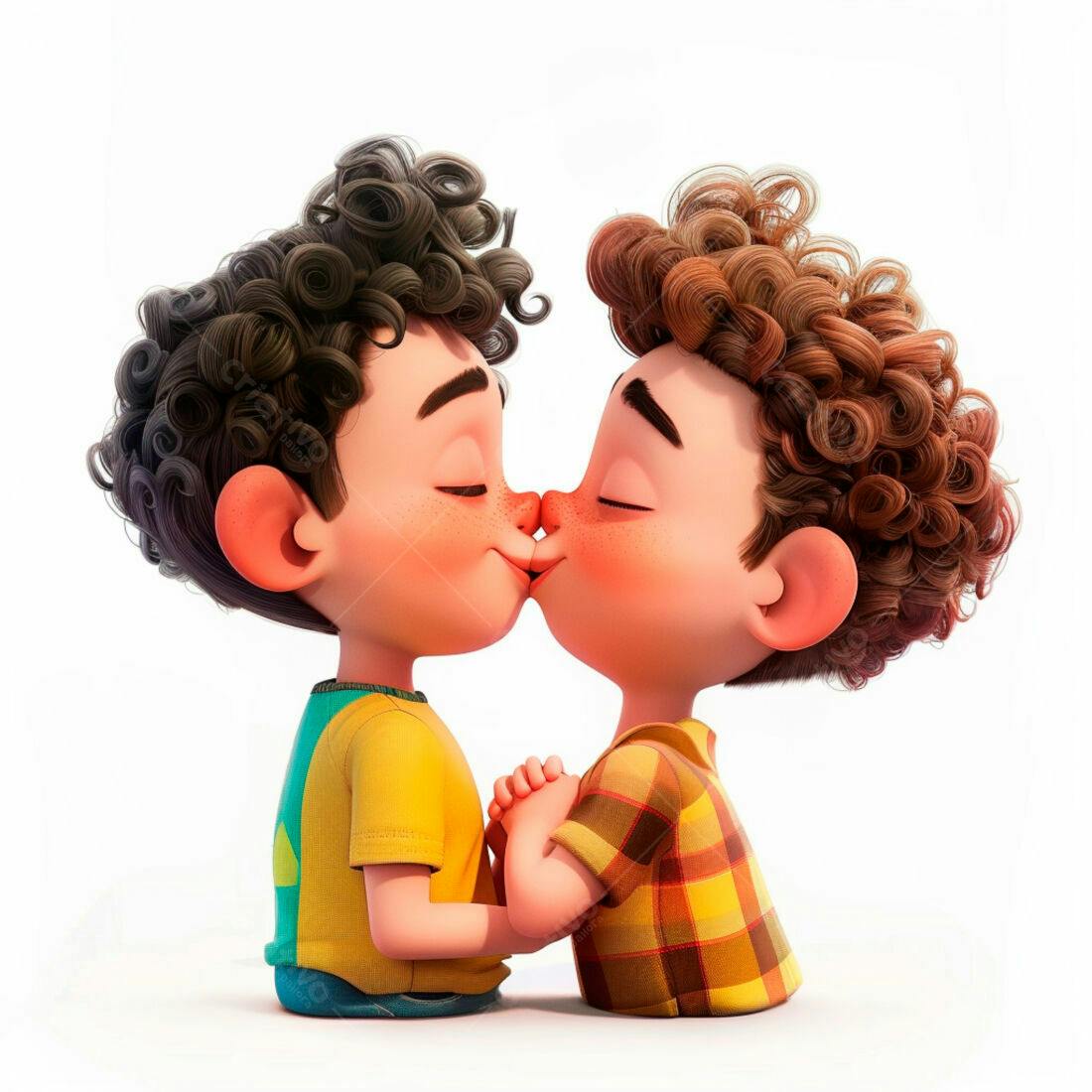 Dois meninos se beijando desenho animado
