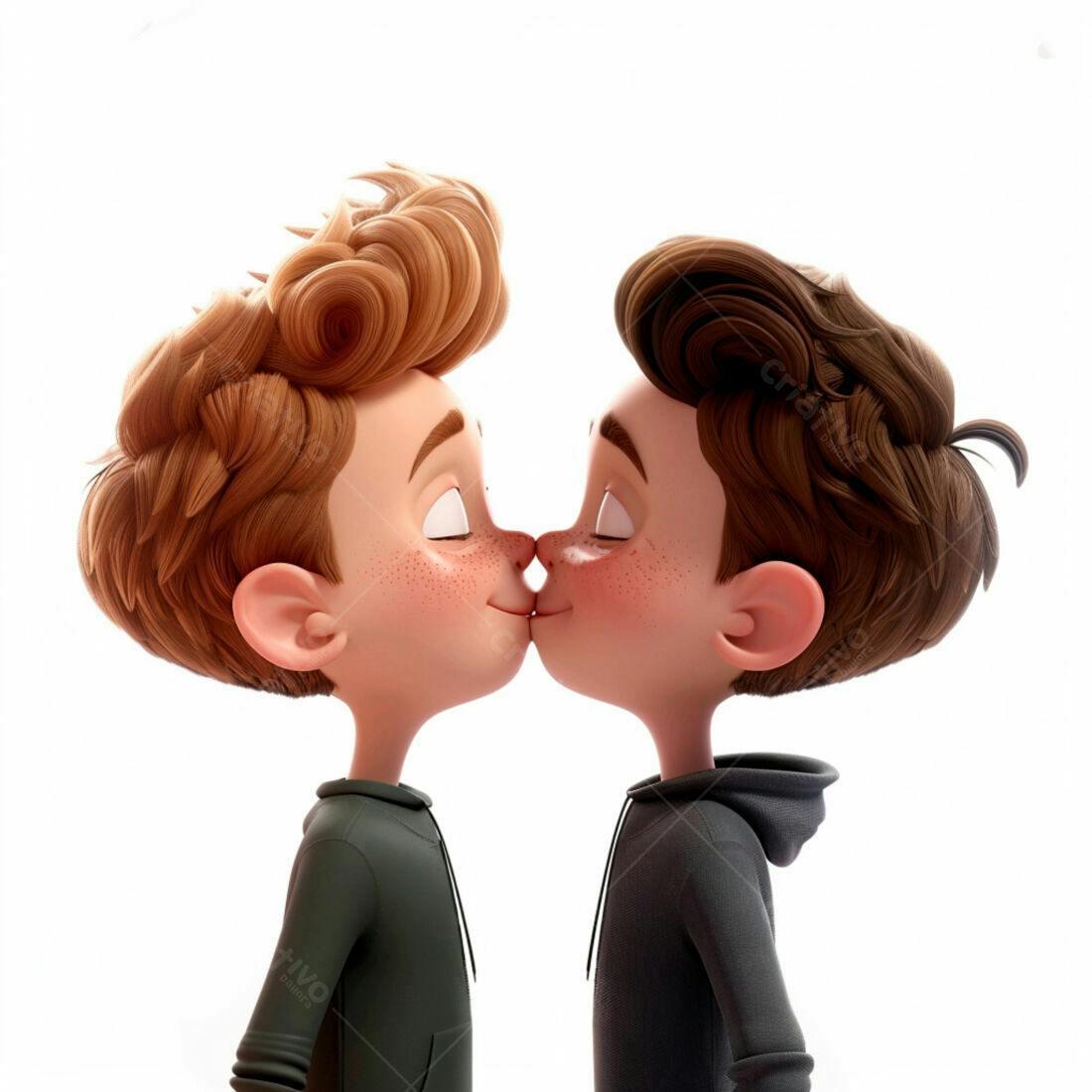 Dois garotos se beijando ilustração 3D
