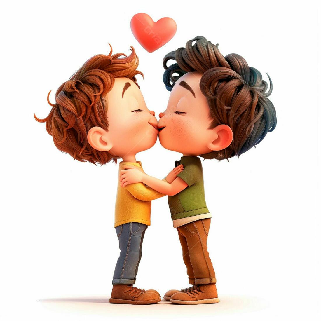 Dois meninos se beijando com coração