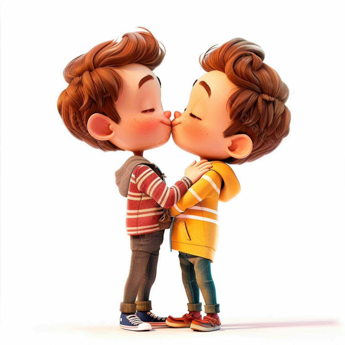 Dois meninos se beijando ilustração 3D
