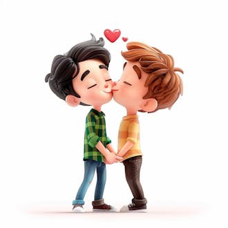 Imagem de dois garotos se beijando, personagem 3d 25