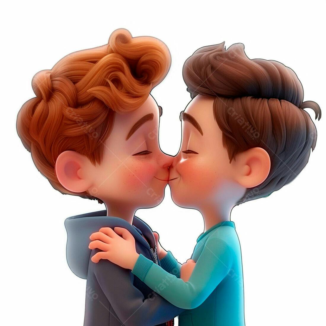 Casal gay se beijando ilustração 3D