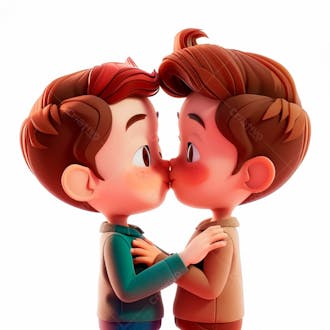 Imagem de dois garotos se beijando, personagem 3d 28