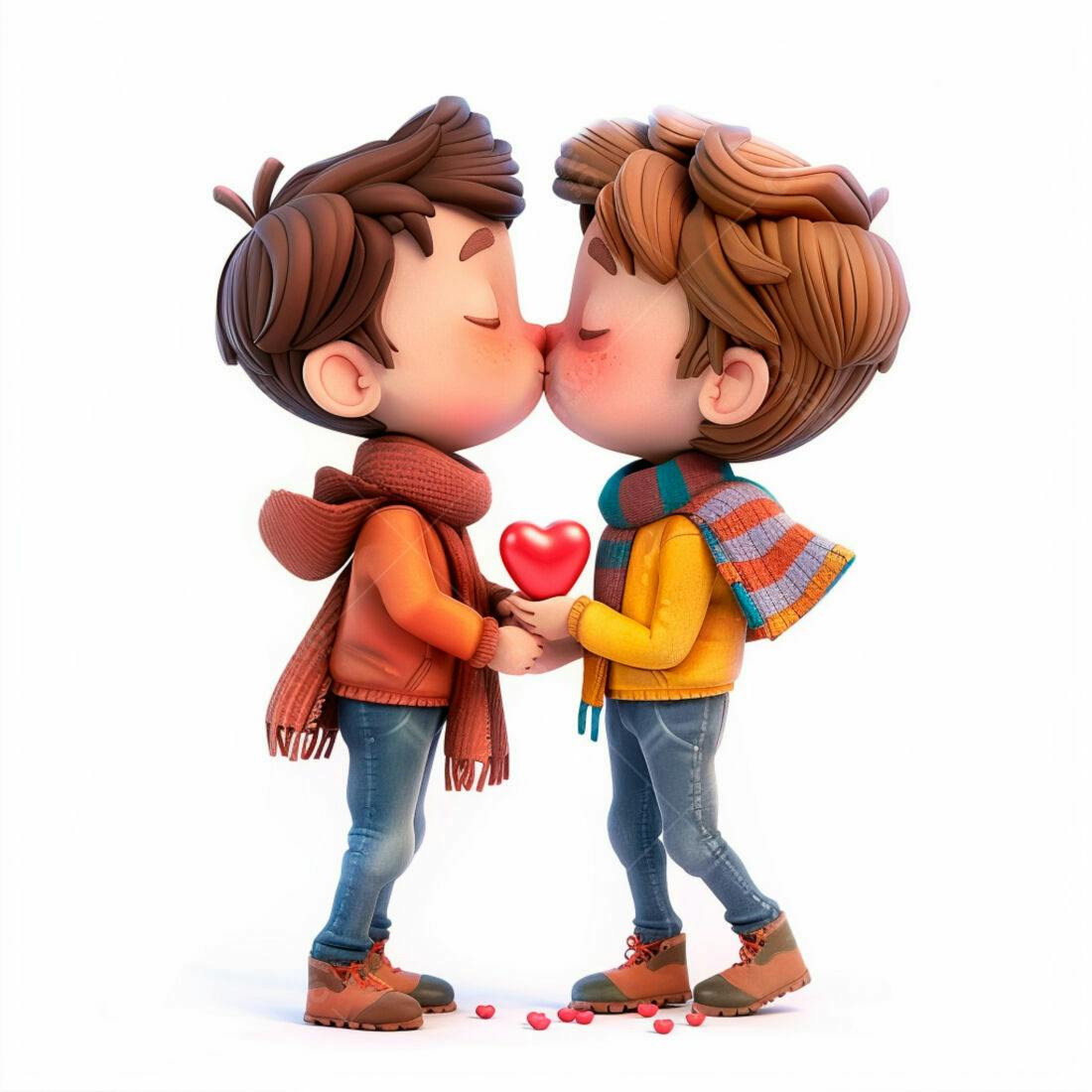 Casal gay se beijando com coração