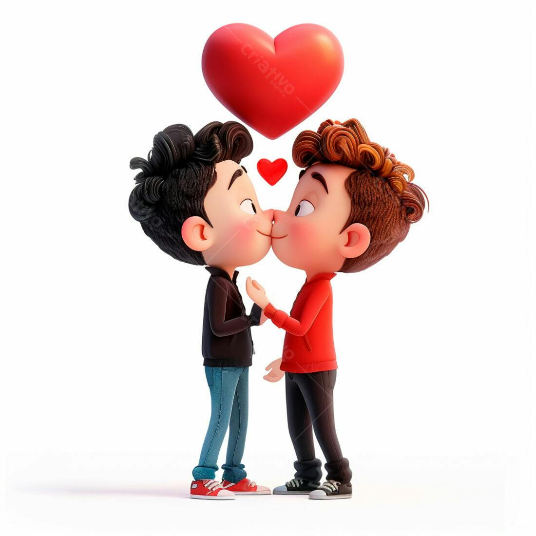 Casal gay se beijando com corações