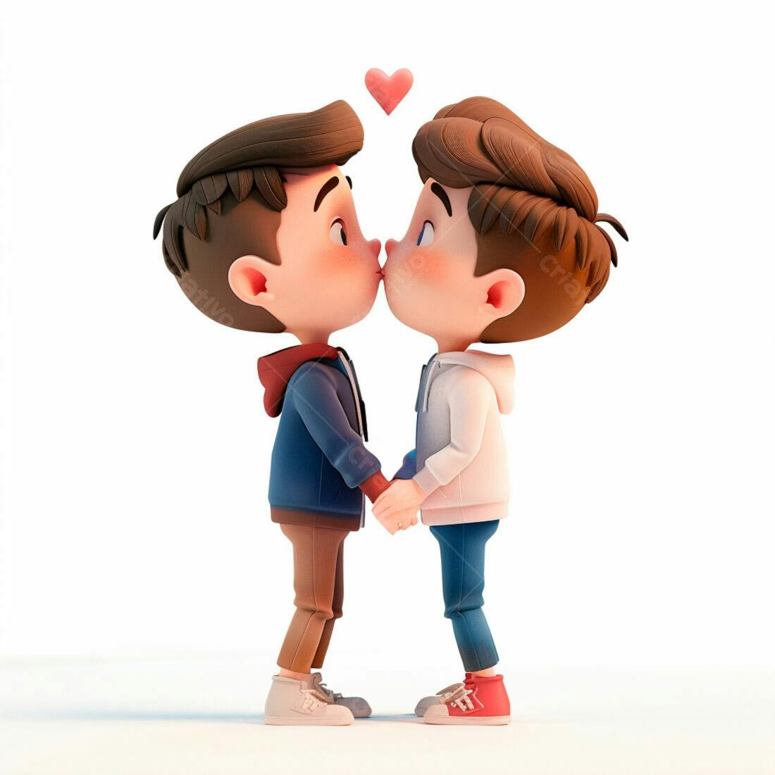 Dois rapazes se beijando com um coração