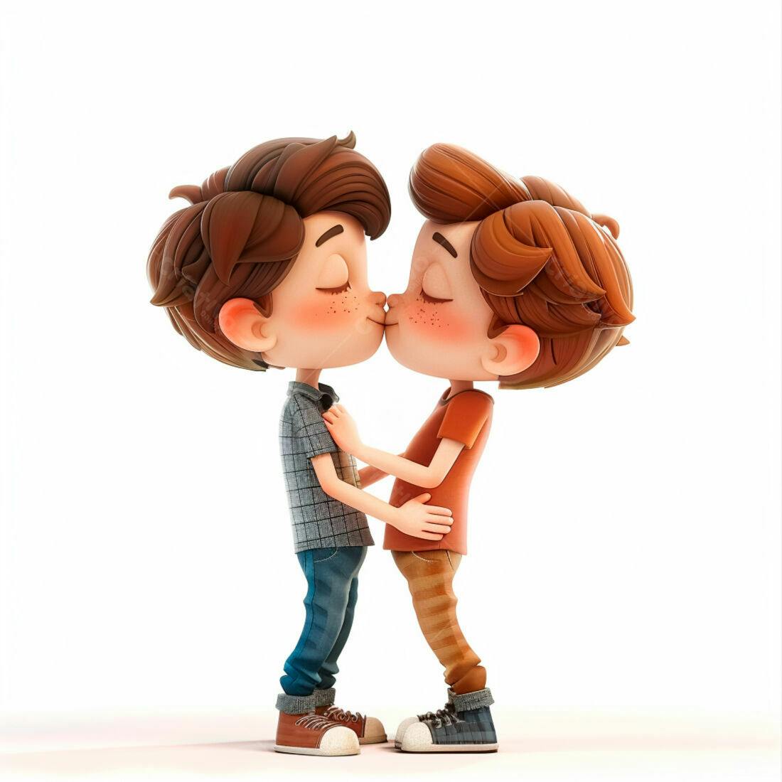 Dois meninos se beijando ilustração 3D