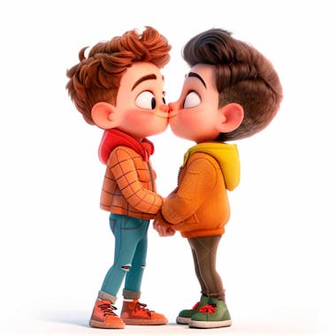 Imagem de dois garotos se beijando, personagem 3d 36