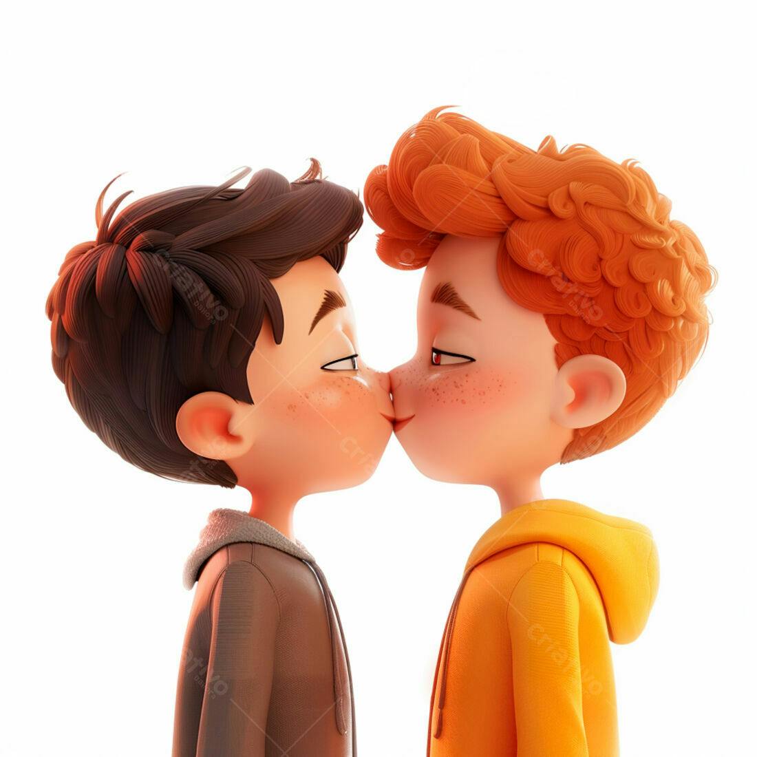 Dois meninos se beijando ilustração 3D