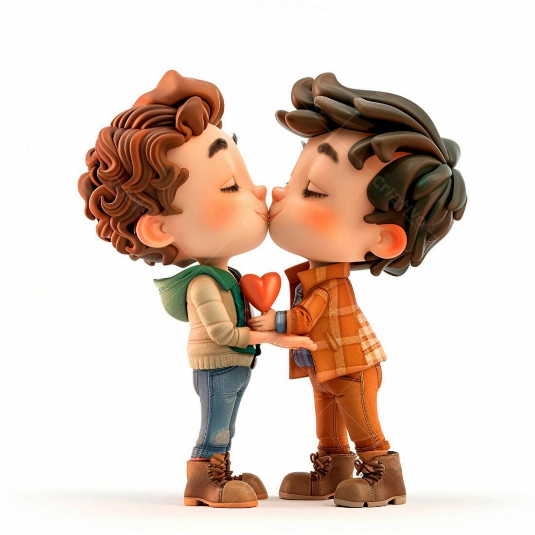 Dois meninos se beijando com um coração