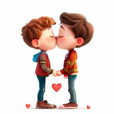 Imagem de dois garotos se beijando, personagem 3d 41