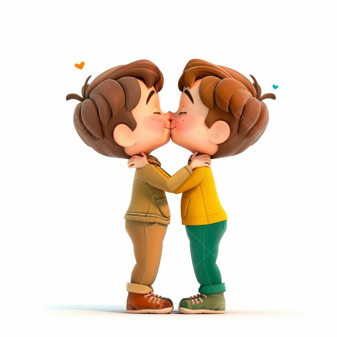 Dois meninos se beijando em ilustração 3D