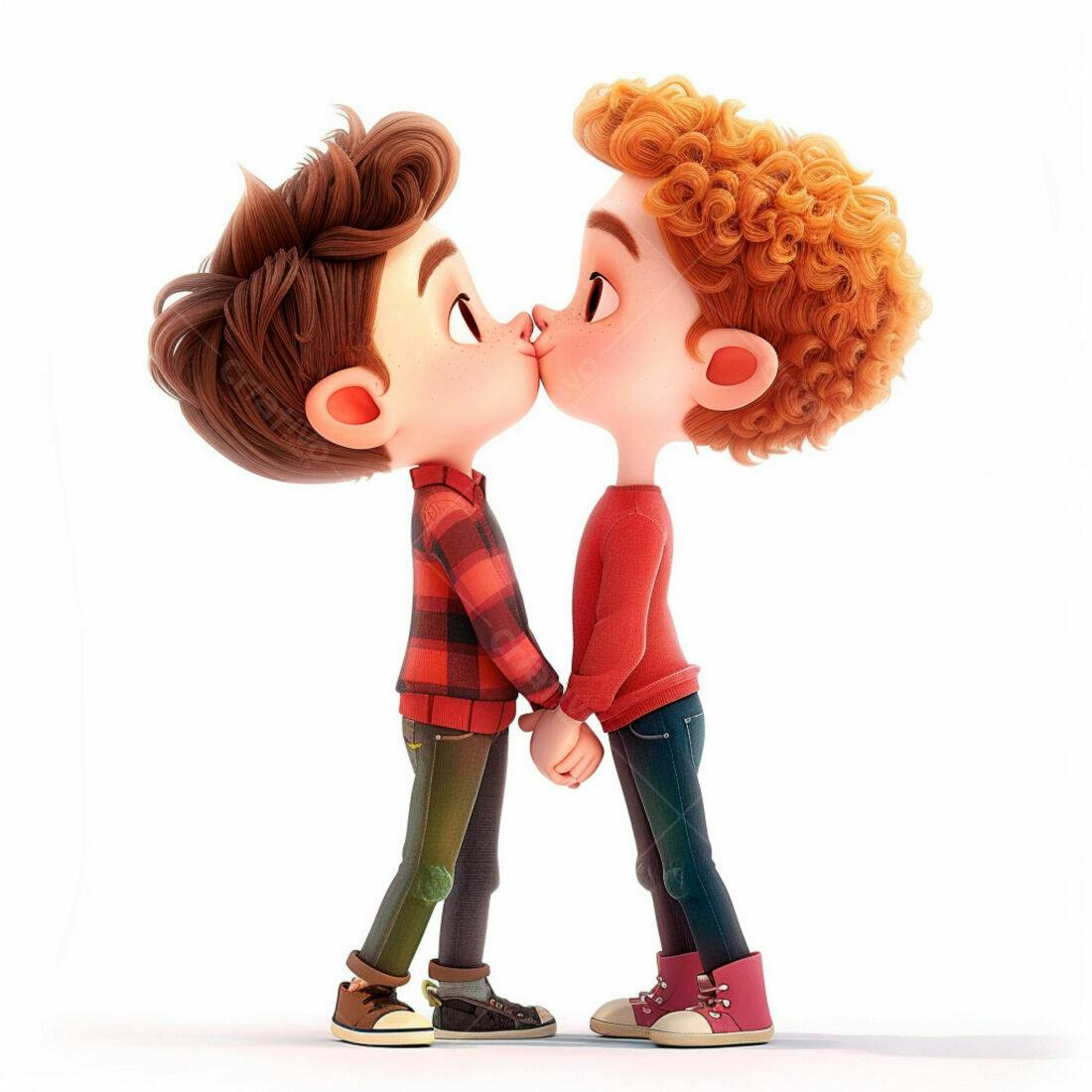 Dois meninos se beijando fundo branco