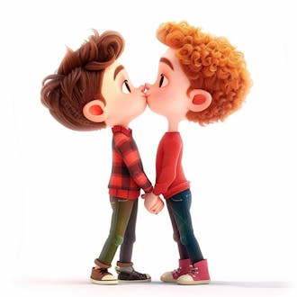 Imagem de dois garotos se beijando, personagem 3d 43