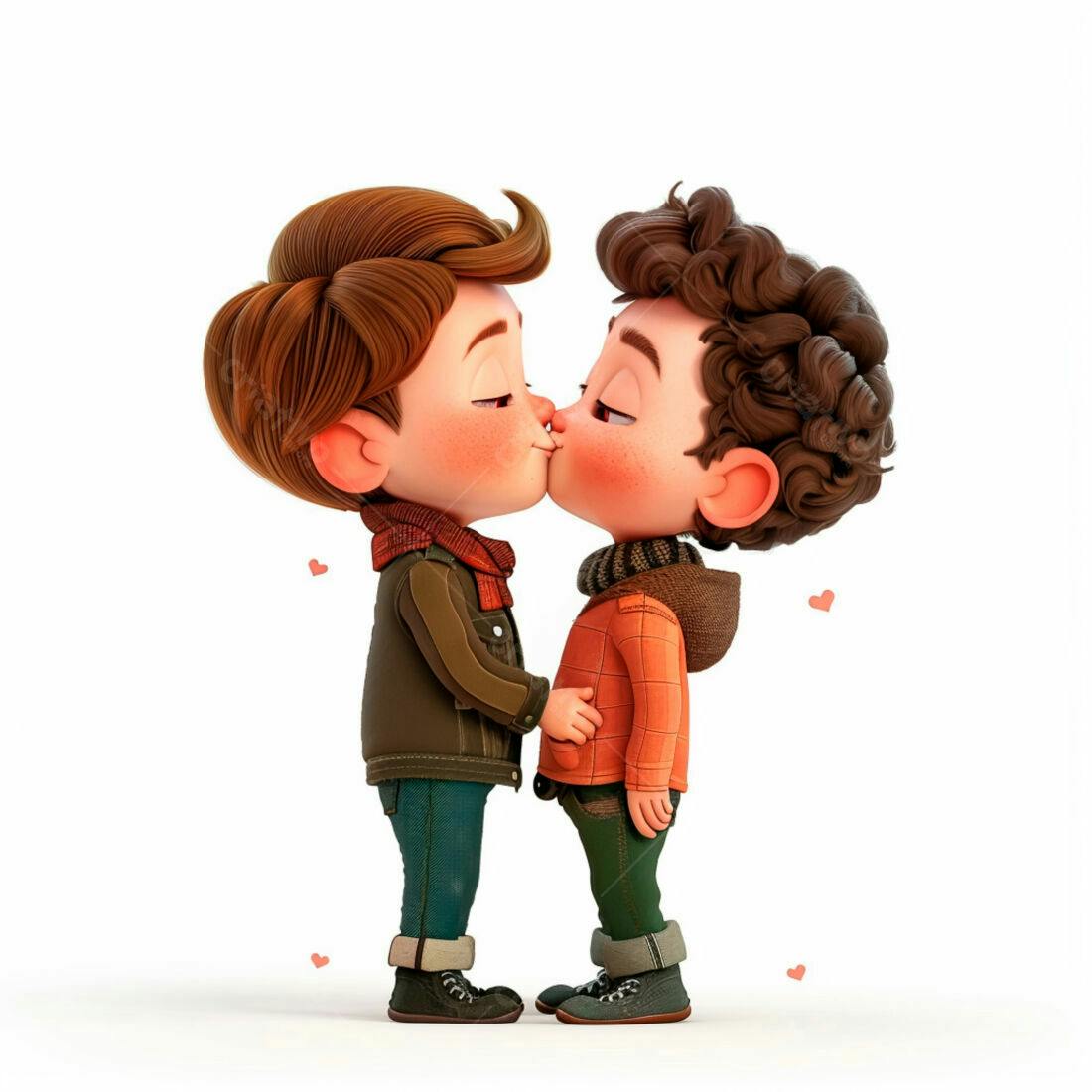 Dois meninos se beijando estilo cartoon