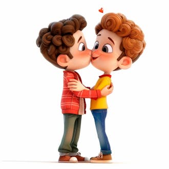 Imagem de dois garotos se beijando, personagem 3d 49