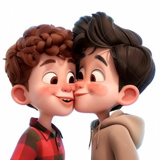 Imagem de dois garotos se beijando, personagem 3d 48