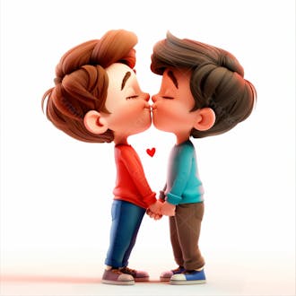 Imagem de dois garotos se beijando, personagem 3d 50