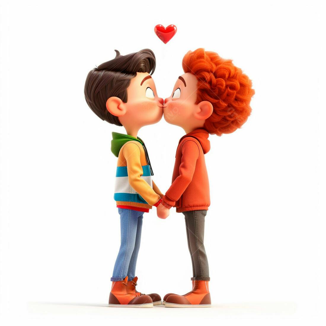 Dois meninos se beijando com um coração