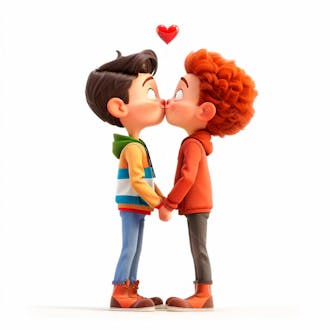 Imagem de dois garotos se beijando, personagem 3d 51