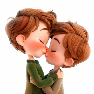 Imagem de dois garotos se beijando, personagem 3d 52