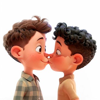 Imagem de dois garotos se beijando, personagem 3d 54