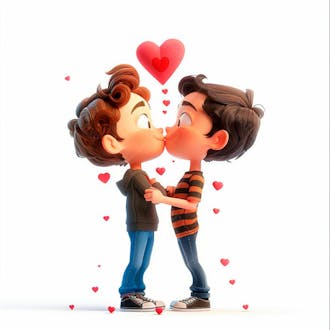 Imagem de dois garotos se beijando, personagem 3d 55