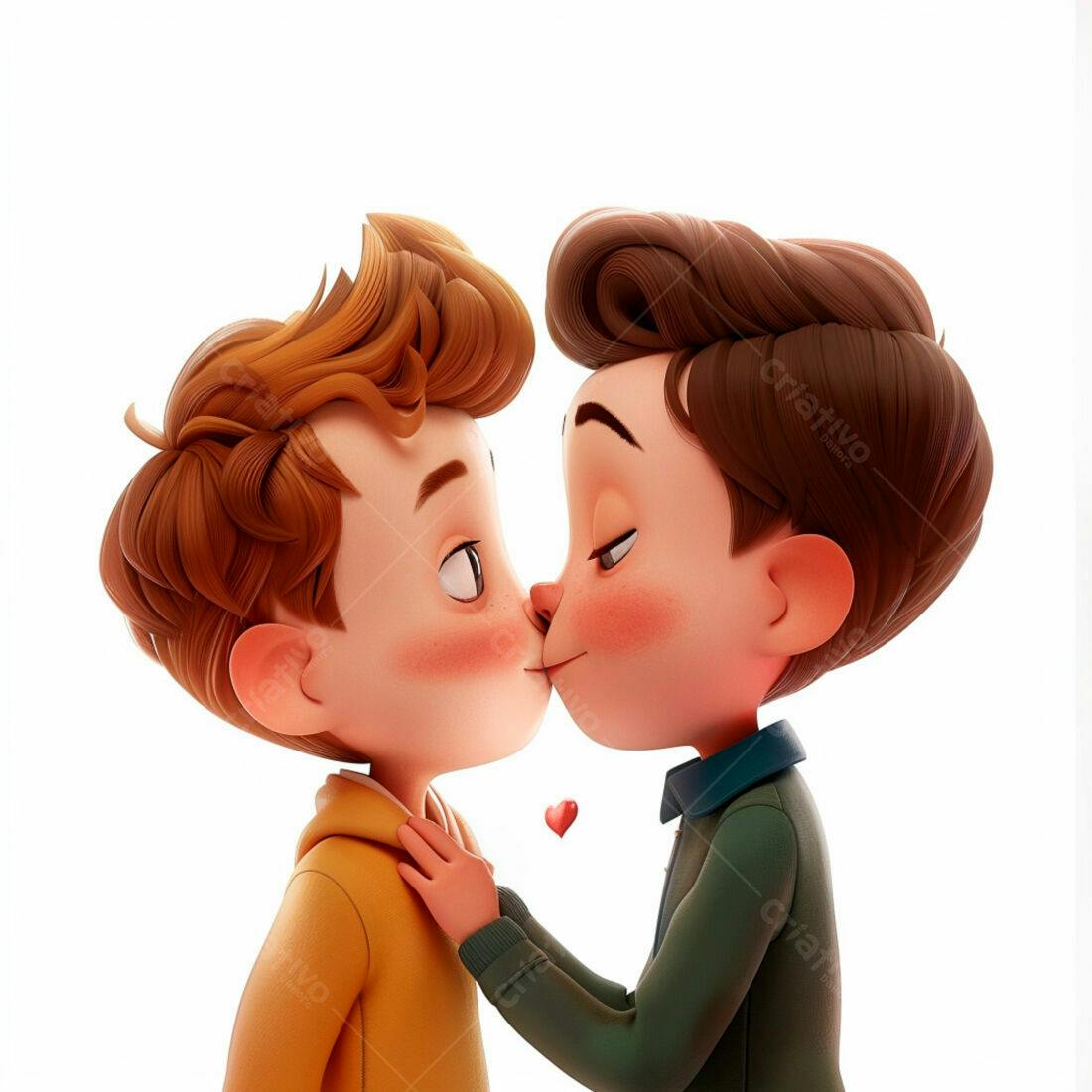 Casal gay se beijando ilustração 3D