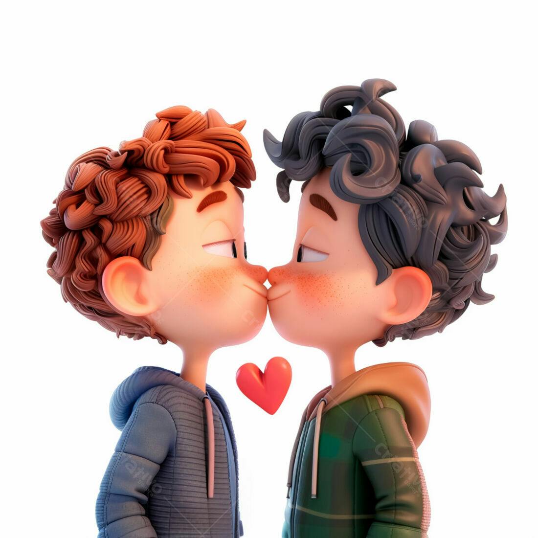 Dois jovens se beijando com um coração