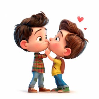 Imagem de dois garotos se beijando, personagem 3d 60