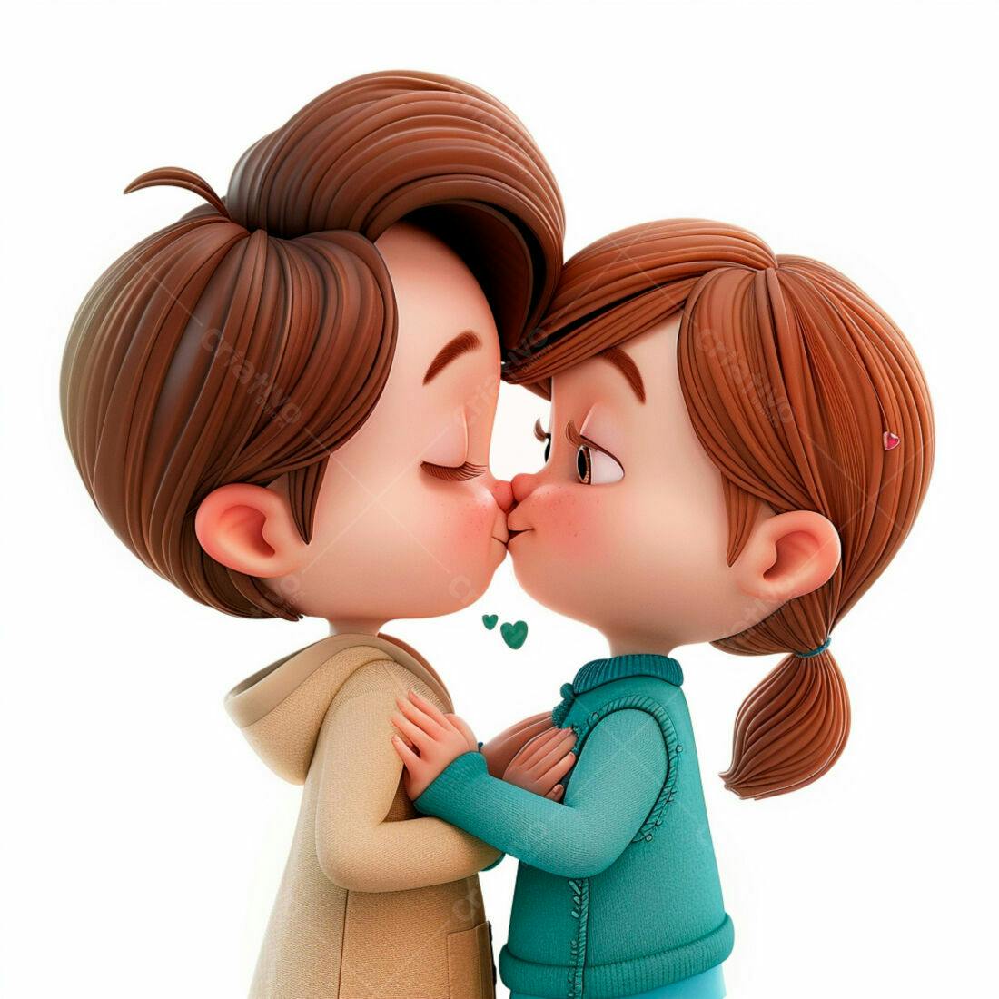 Menino e menina se beijando desenho animado