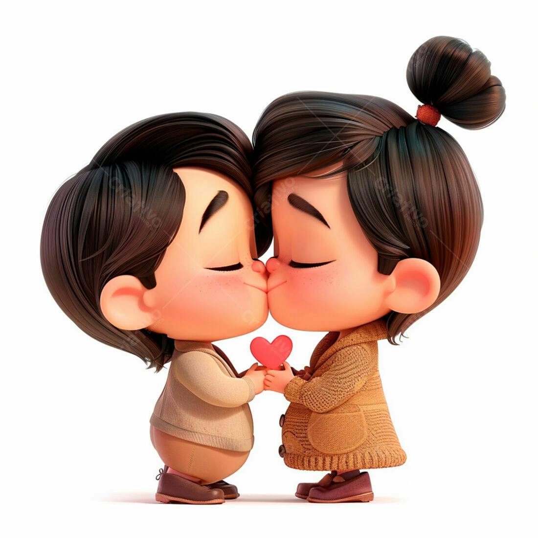 Casal apaixonado se beijando com coração