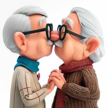 Imagem de dois velhinhos se beijando, personagem 3d