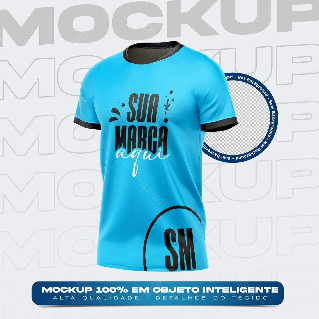 Mockup Camiseta Azul Claro com Design Moderno