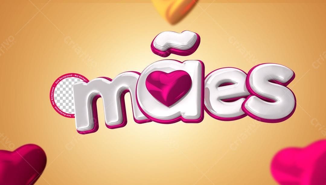 Selo 3D Dia das Mães branco e rosa