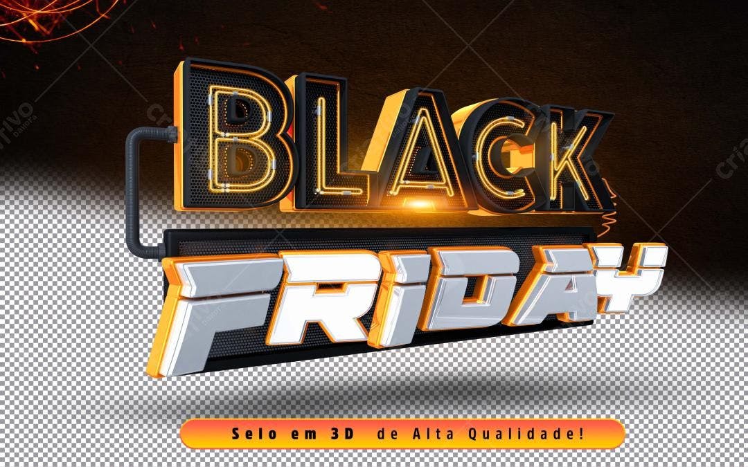 Selo 3D Black Friday Neon Preto e Laranja