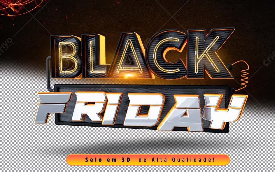 Selo 3D Black Friday Neon Prata e Preto