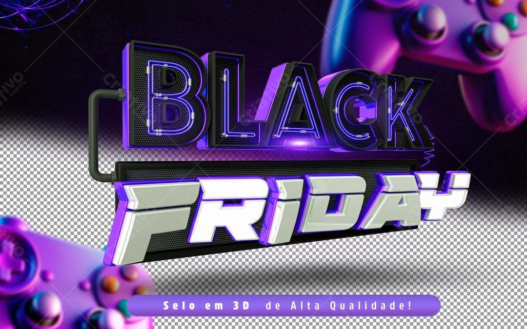 Selo 3D Black Friday Neon Roxo e Prata