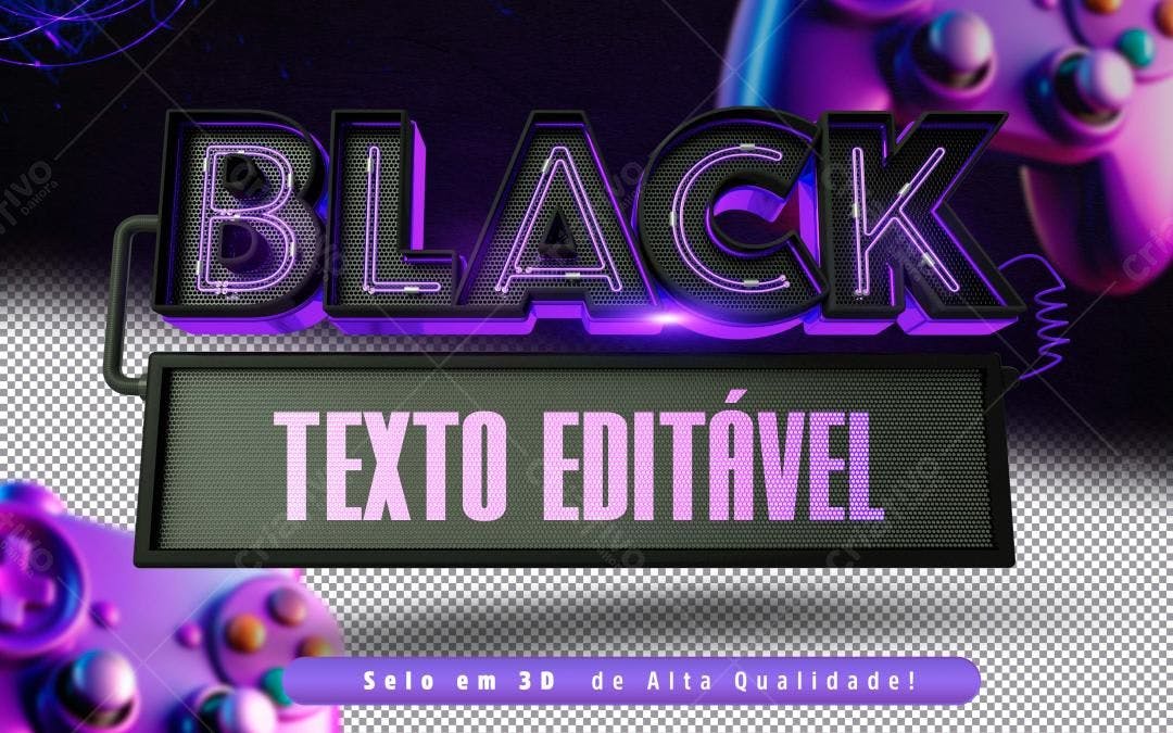 Selo 3D Neon Gamer Preto e Roxo