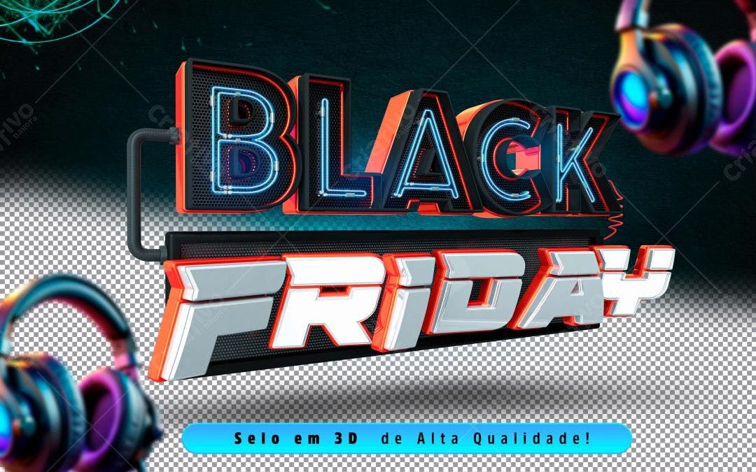 Selo 3D Black Friday Neon Metalizado