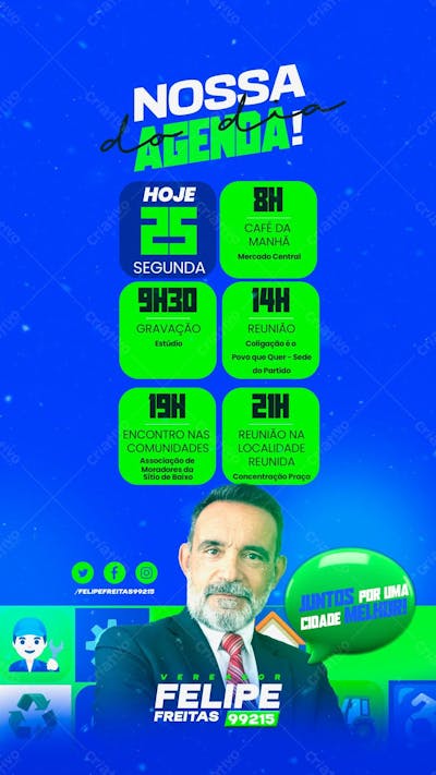 Criativo Campanha Eleitoral Stories - Agenda Diária