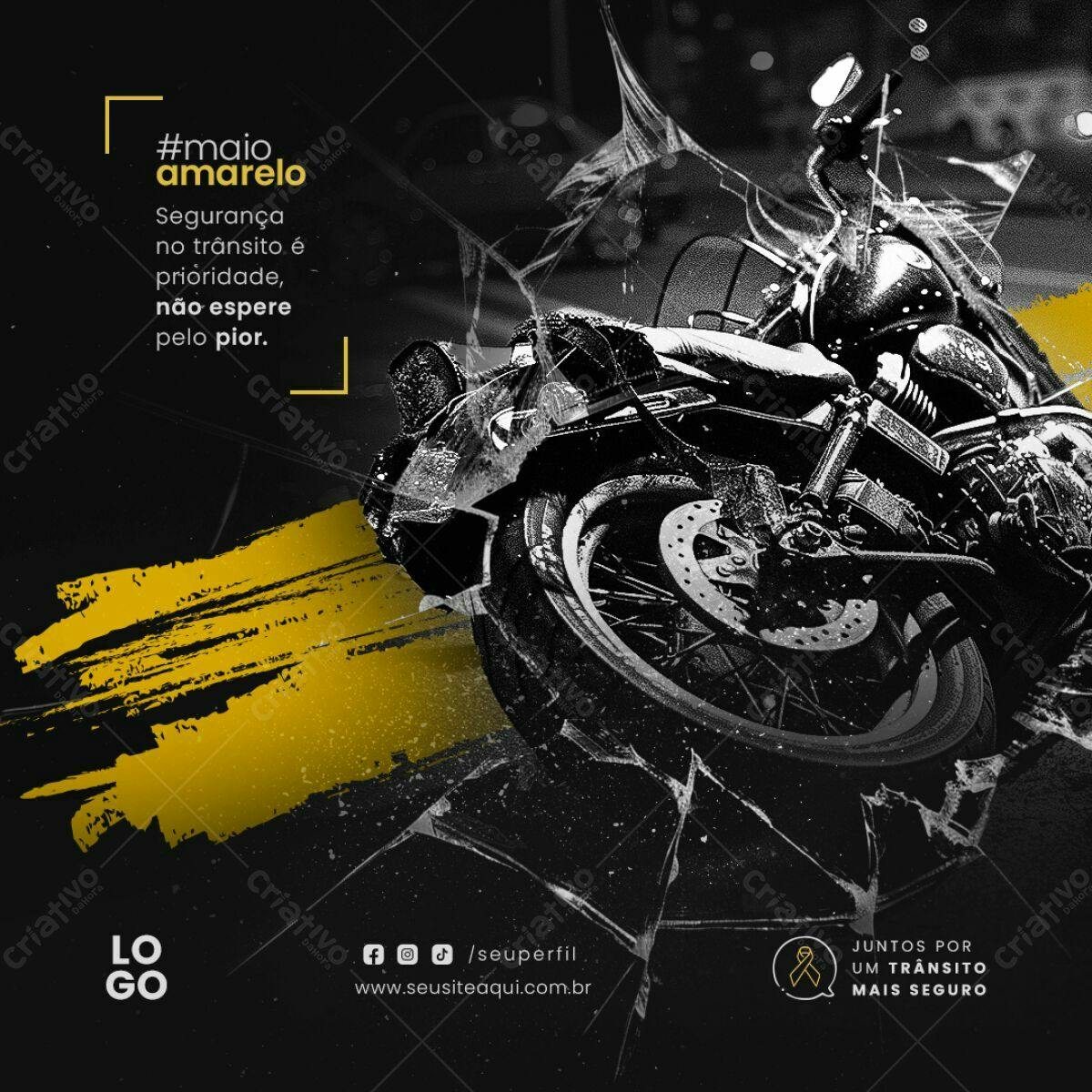 Post Maio Amarelo Motociclista PSD Editável