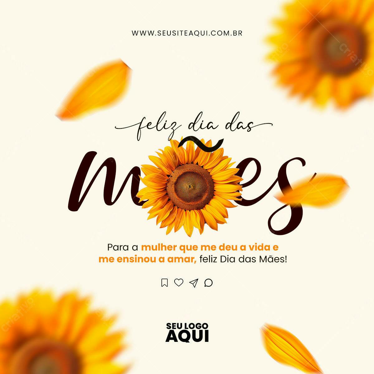 Postagem Dia das Mães com Girassol PSD Editável