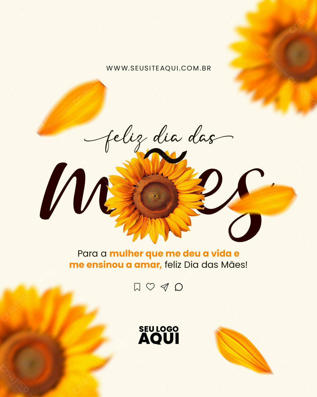 Postagem Dia das Mães com Girassóis PSD Editável