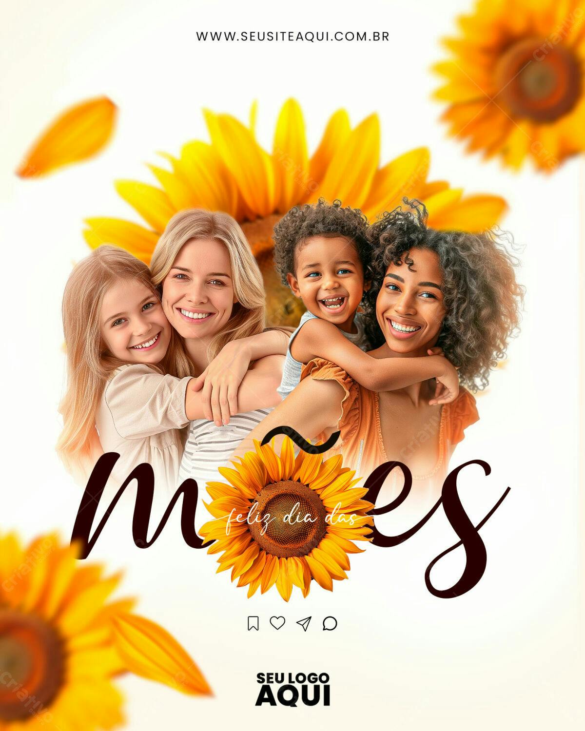Flyer Dia das Mães com Girassóis PSD Editável